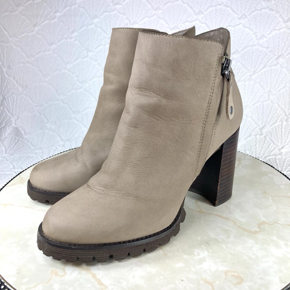 Botas Gibson Latimer Mujer 7 Cuero Tostado Anthropologie Jada Lug Tacón Bloque al Tobillo Foto 4 de 4
