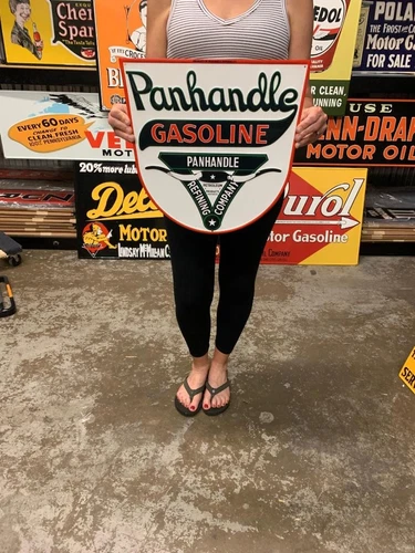 Antique Vintage Old Style Metal Sign Sign Panhandle Gasoline Made in USA