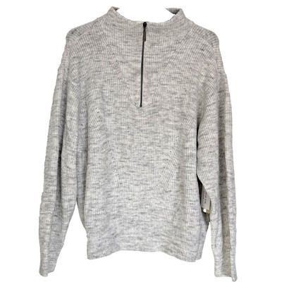 RD Style Women s 1/4 Zip Sweater Extended Collar XL grey white heather SOFT NWT