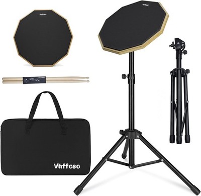 12 Zoll Drum Practice Pad mit Ständer, Kopfband und Aufbewahrungstasche, Höhe