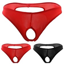 Slip homme string jockstrap sexy sous vêtement short transparent devant ouvert/
