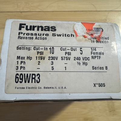 #ad #ad Furnas Pressure Switch 69WR3 Reverse Action Cut in 10 Out 5 New Original $49.00