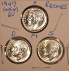 1947 P D S  Roosevelt Dimes GEM BU ! P FULL BANDS! LUSTER!  US  471201 (3 COINS)