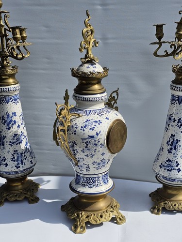 Delft Blue And White Clock Set Graniture Timepiece Movement Impressive Size 80cm - Picture 19 of 24