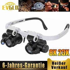 Lupenbrille Kopflupe 8X 23X mit 2 LED-Licht Kopfbandlupe Stirnlupe Brillenlupe