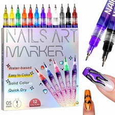 12 Colours Nail Art Markers, Nail Art Pens, Nail Polish Pens Set with Fine Ti...