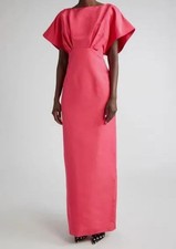 Carolina Herrera Women's Red Silk Column Gown with Fan Bodice Dress Size 10