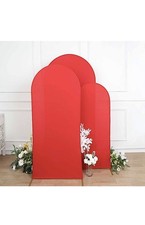 3 Matte Fitted Spandex Round Top Wedding Arch Backdrop Stand Covers Set RED