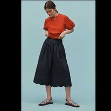 New M Maeve x Anthropologie embroidered skirty wide-leg culottes pants in Navy