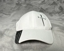 Three Nail Cross Christian Faith Hat Cap White Gray Mens Jesus Embroidered