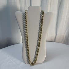 Gold Tone Chunky Double Curb Link Chain Necklace Toggle Clasp 32 Statement