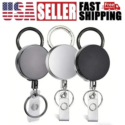 Retractable Badge Reel ID Card Holders Heavy Duty With Belt Clip Key Ring