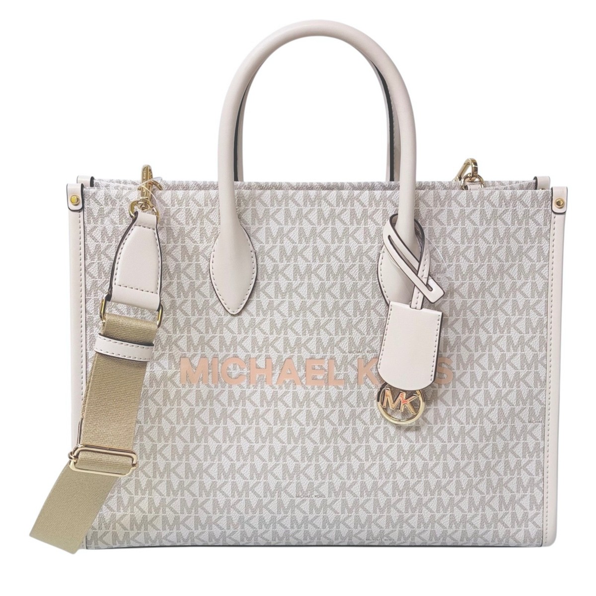 Michael Kors Mirella Medium Tote Signature Logo Bag MK Light Cream