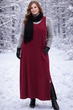 Original TY Wear Y2K Burgundy Jumper Dress Womens Size 10 Maxi Sleeveless Slits