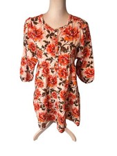 Old Navy girls Size XL 14 16 Orange Pink Floral Puffy 3/4 sleeve Peasant Dress 1