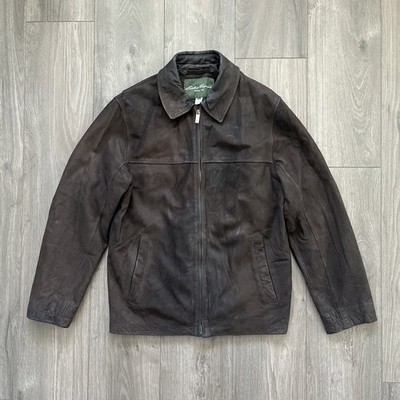 Eddie Bauer Mens Sz L Dark Brown Buffalo Leather Jacket | eBay