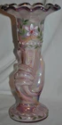 Fenton Glass QVC Handpainted Hand Torch Dusty Rose Overlay Plum Edge 11" VASE