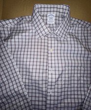 Brooks Brothers Regent Dress Shirt Mens 17-33 White Root Beer Check Non Iron