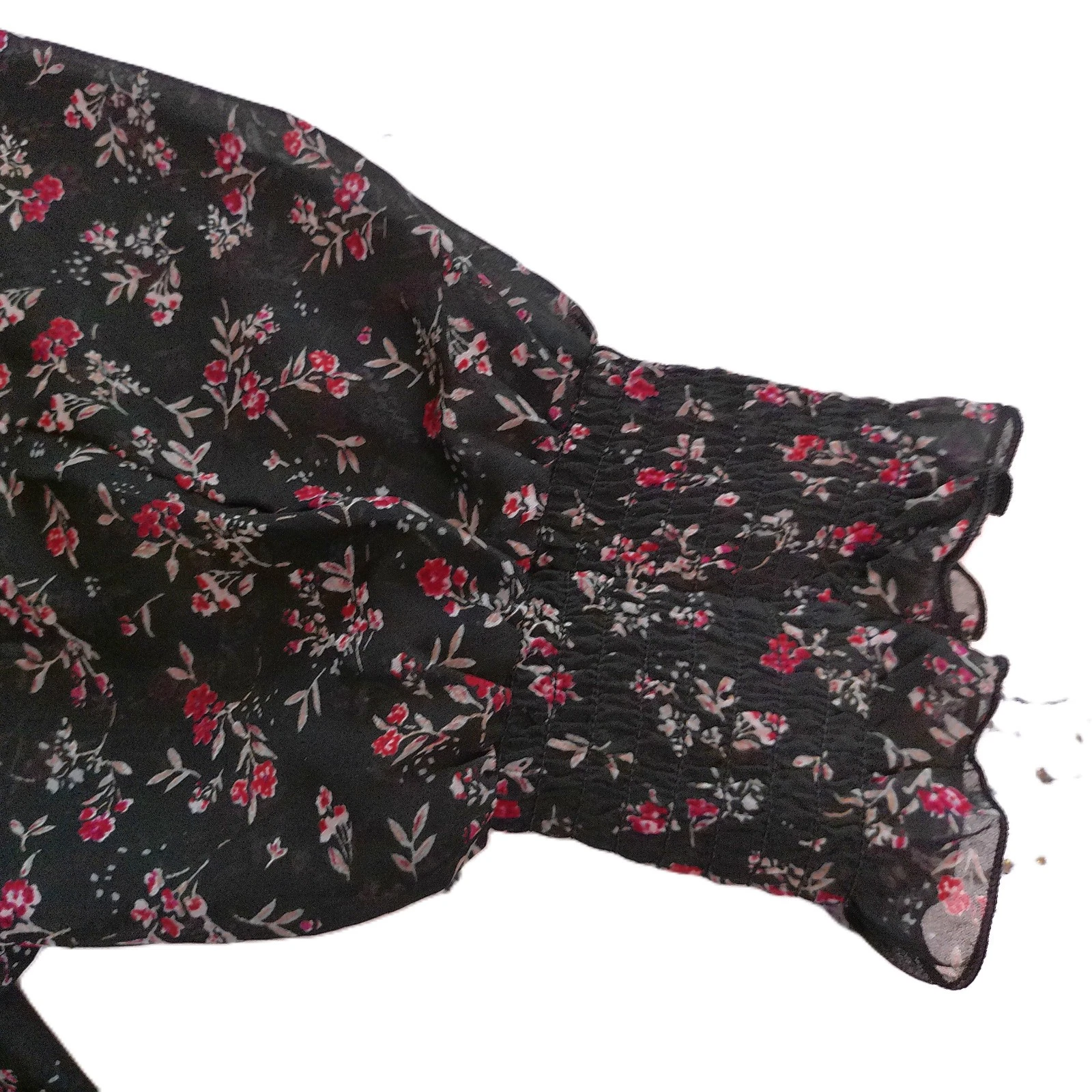 VETEMENTS Maxi Abito XL Nero Floreale Trasparente Chiffon Manica Lunga Scollo a V