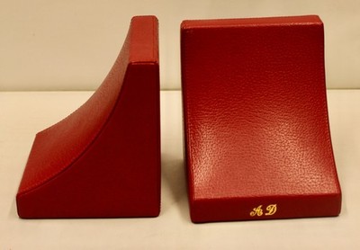 05/10 Vintgae Asprey London Red Leather Bookends with A.D. Monogram