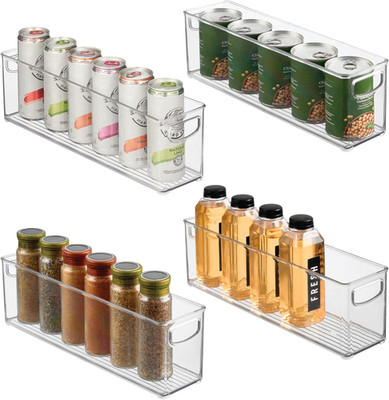 Small Stackable Storage Bins with Handles, Set of 4, Clear Plastic Organizer