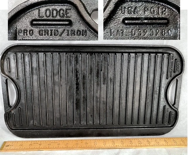 LODGE Pro Grid PG-12 Cast Iron GRIDDLE Reversible FLAT Grill PAN Large 10.5"x20"