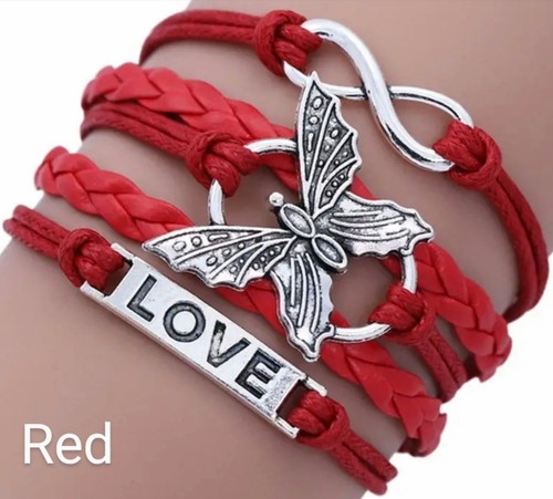 Leather Bracelet With Letter Love And Butterfly For Men And Women & 11 colours - Picture 14 of 23