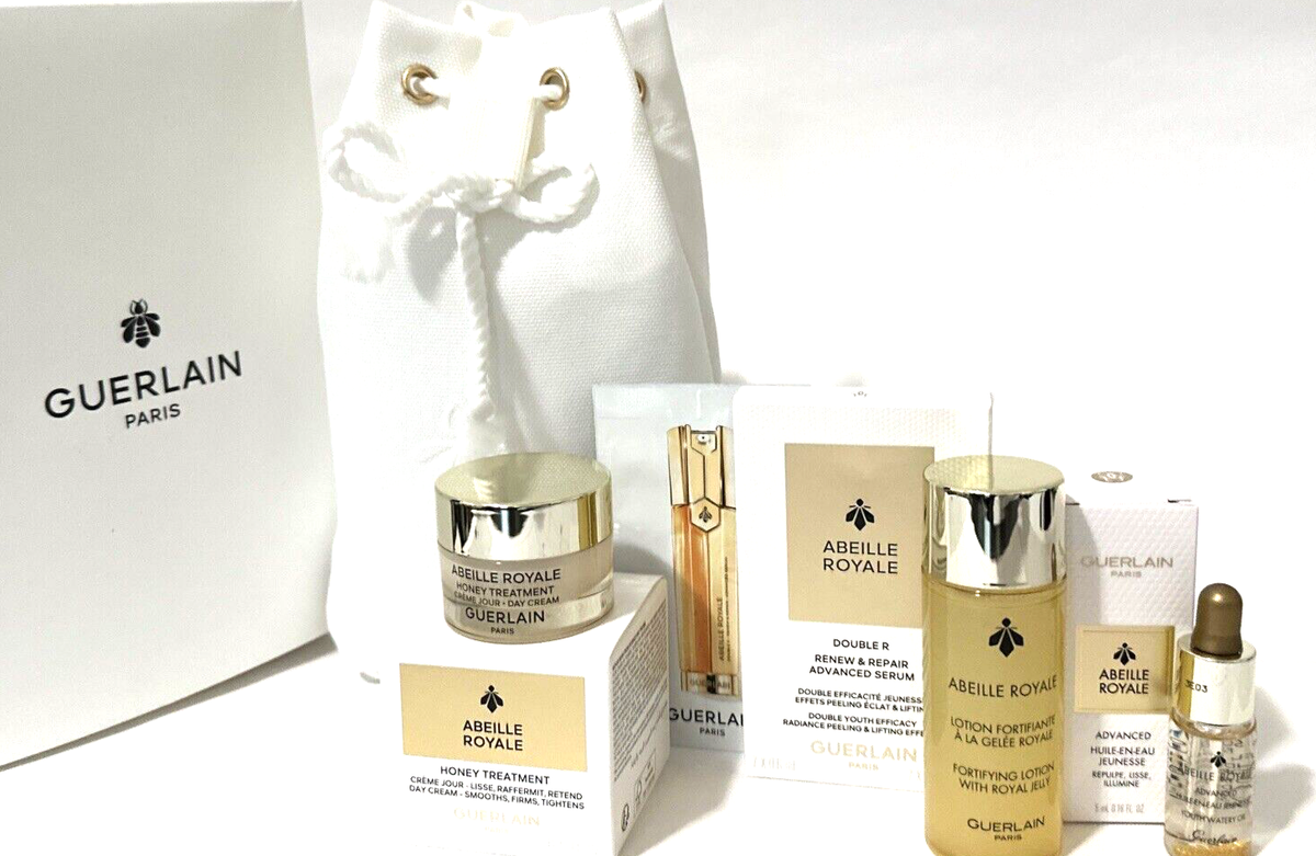 4PC Guerlain Abeille Royale Day Cream, Watery Oil, Renew Serum