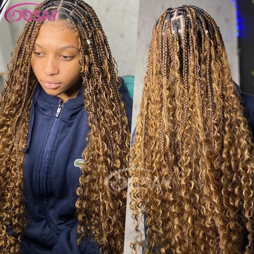 Full Lace Front Perücken Synthetik Box Braided Wig Curly Ends Boho Braided Lace Wigs - Bild 2 von 10