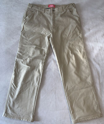 Coleman 38x30 Mens Outdoor Workwear Fleece Lined Carpenter Utility Brown Pants