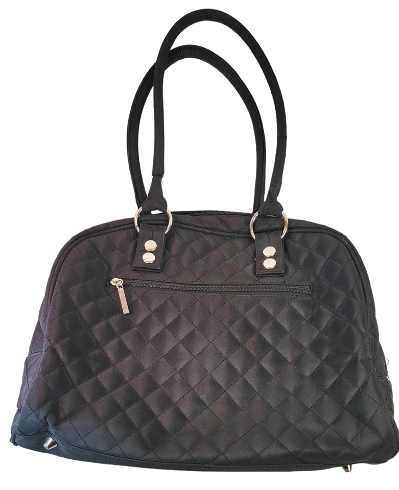 JP Lizzy Bowler Type Large Diaper Bag Black Changing Pad Quilted Zippered - Image 2 of 4