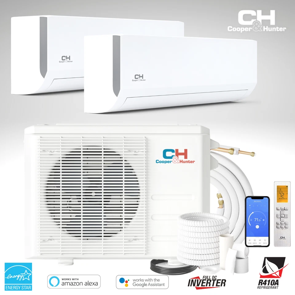 18000 BTU Dual 2 Zone Mini Split Heat Pump Air Conditioner 22.5 SEER 9000 9000
