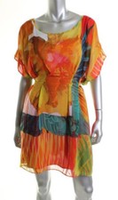 NINE WEST ~ Colorful Print Chiffon Kaftan Versatile Dress w/ Liner 2 NEW 