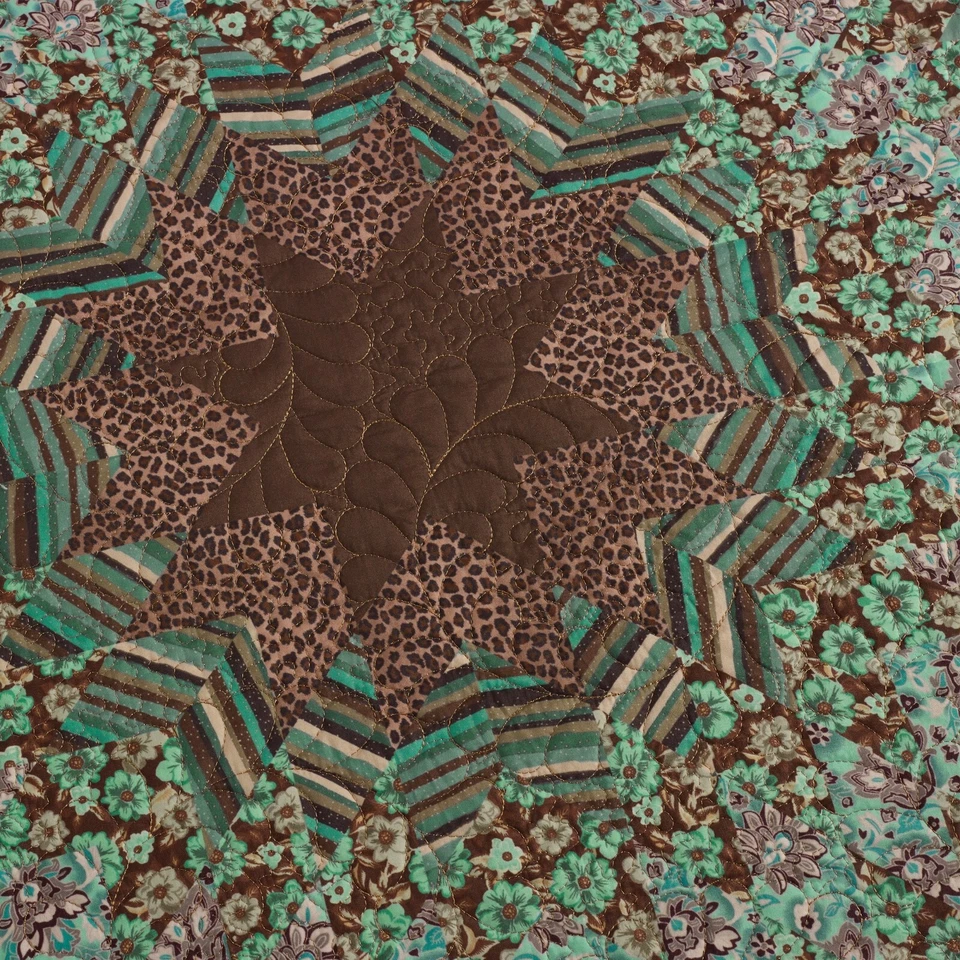 Donna Sharp Sea Breeze Star Quilt **KING** 3-PC Set Floral Country Cottage Teal - Image 3 of 4