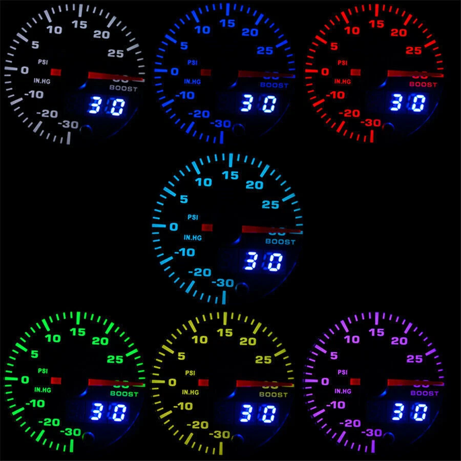 2" 52mm 7 Colors LED Car Turbo Boost Gauge PSI Meter Analog/Digital Dual Display - image 3 of 4