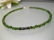 Vintage nature untreated 4mm Jade 925 silver Hematite spacer 9, 9.5,10.5" Anklet
