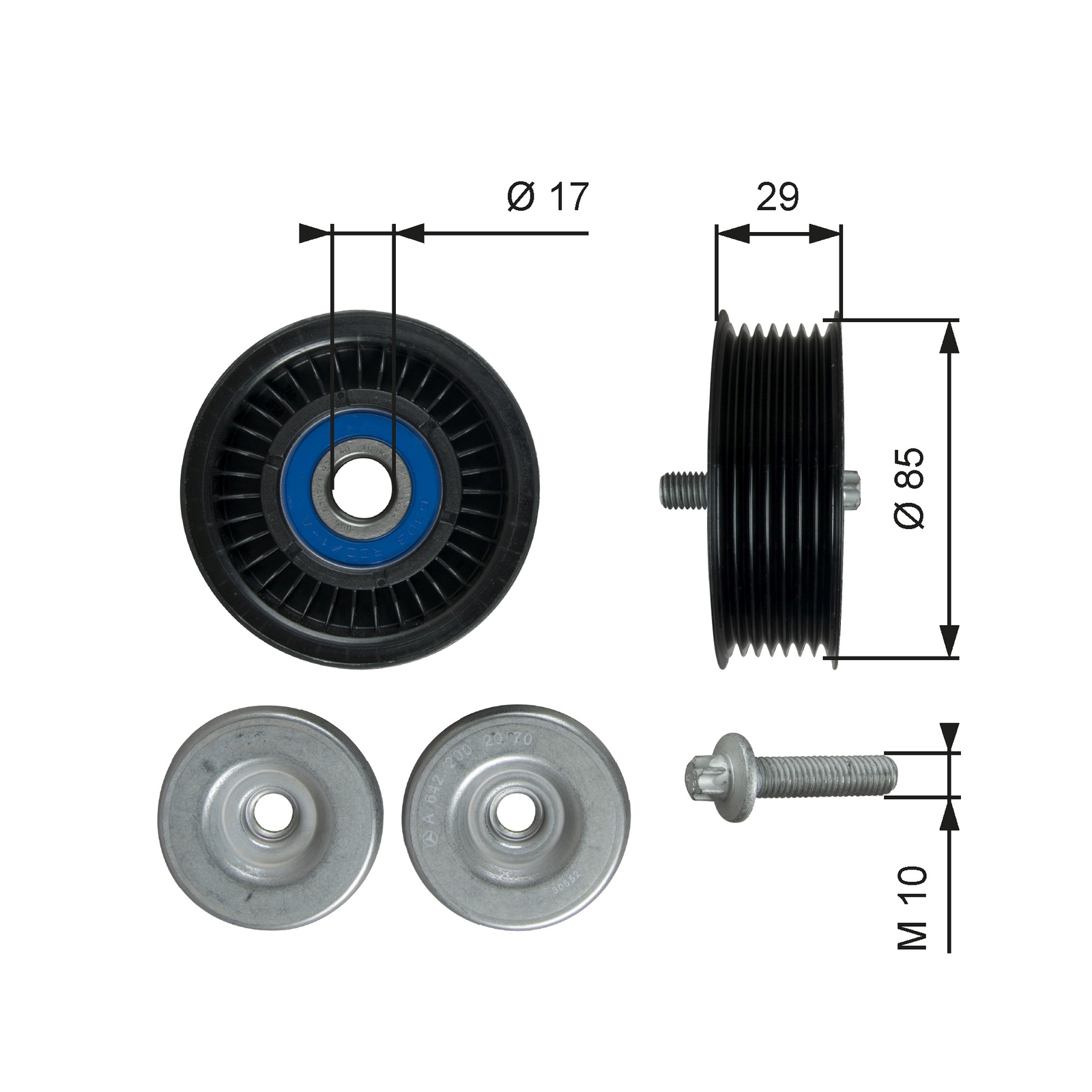 GATES T36765 Deflection/Guide Pulley, V-ribbed belt for MERCEDES-BENZ