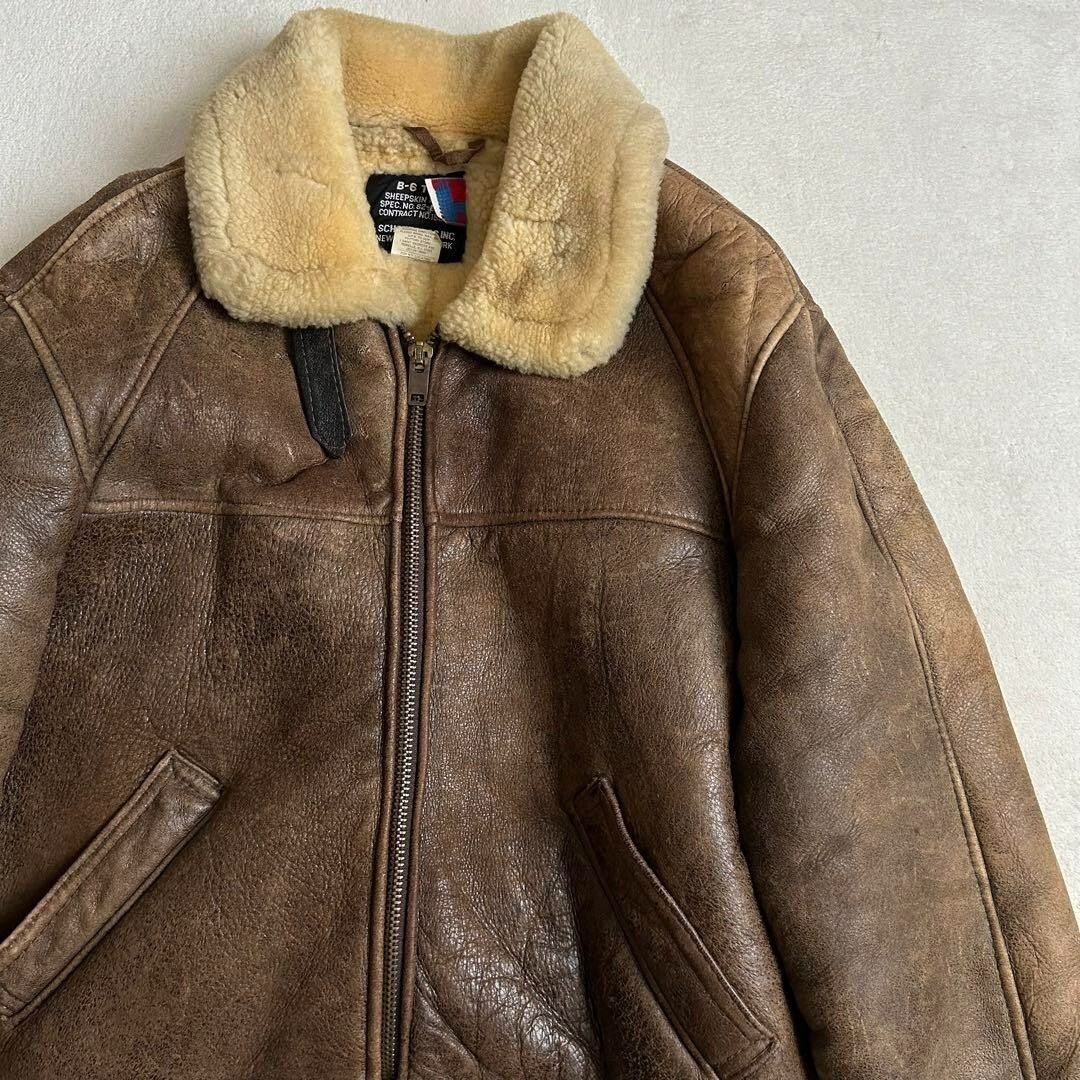 Schott Type B-3 Flight Jacket USA Sheepskin Size 46 Brown Mouton