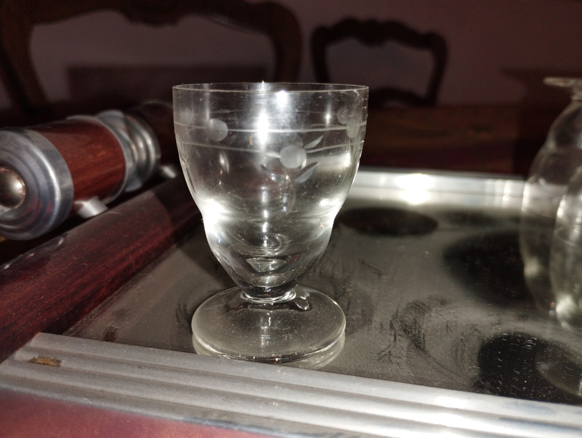 Plateau Miroir Vintage Gravé Avec Anse Chromée - Rétro Pour Service Liqueur