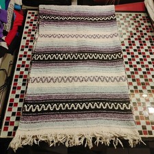 Mexican Falsa Blanket Serape Throw Yoga Woven Tapestry 72x44" Purple Blue Black