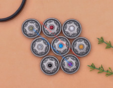 10X 25MM Silver Tone Tribal Snowflake Flower Leather Craft Turquoise Conchos Set