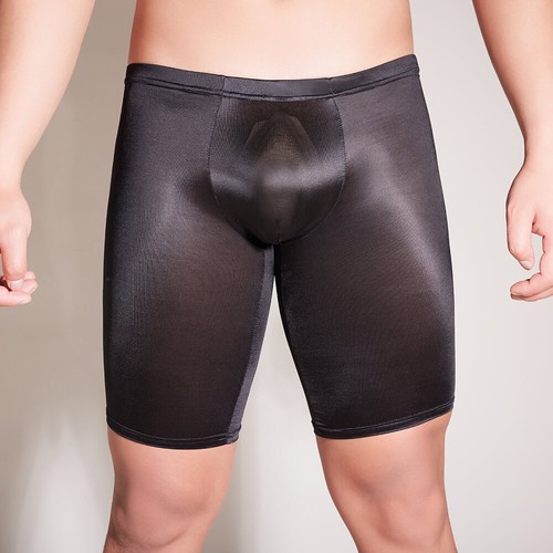 Mens Sheer Oil Shiny Glossy Boxer Shorts Lingerie Stretch Nylon Tights Underwear - Picture 7 of 9