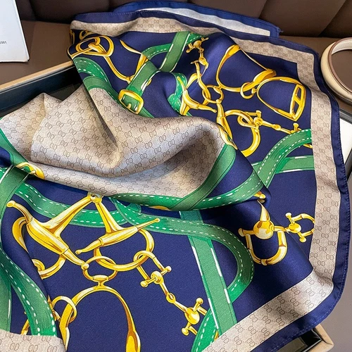 Bufanda 100 % seda mujer vintage pañuelo cuadrado pañuelo envolvente azul verde estribo 68 - Imagen 3 de 5