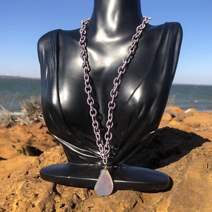 Sweet Lavender Purple Agate Pendant w/ Macrame Chain Link Necklace
