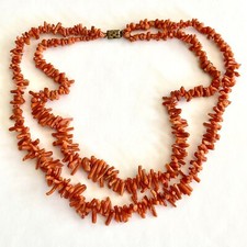 Collana corallo ramo arancione rosso antico 2 fili naturale 17in 44g vintage art deco