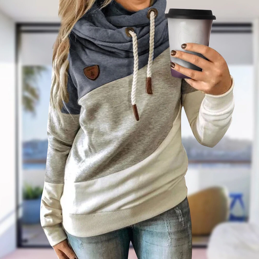 Drawstring splicing color block cheap hoodie