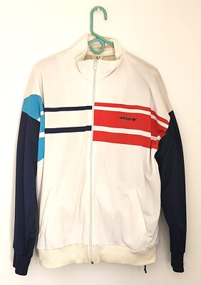 Vintage 80s Adidas white /blue/red Track Suit Jacket Pants Set sz