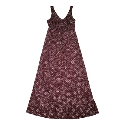 Eddie Bauer 100% Cotton Maxi Dress Maroon Geometric Empire Waist Smocked Sz  L | eBay