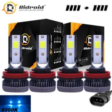 2Pair 8000K Ice Blue H9 H11 High + Low Beam Combo 240W LED Headlight Bulbs Kit