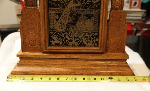 Vintage Carved Oak Time and Strike Kitchen Clock Birds/Peacock Glass - works - Picture 21 of 23